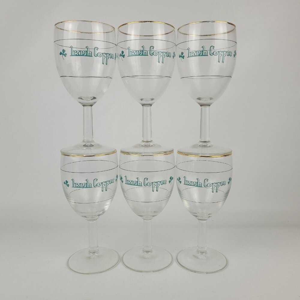 Vintage 6 Irish Coffee Stem 6" Wine Glass Goblet Clover Shamrock France